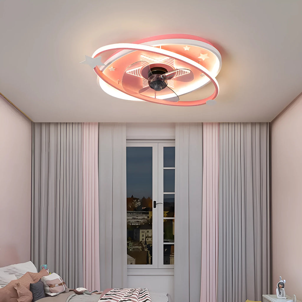 Modern iron chandelier with acrylic shades and remote control for children's bedroom lighting