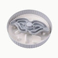 Plastic pet bowl with a central silicone slow feeder mat in a windmill pattern, shown in blue.