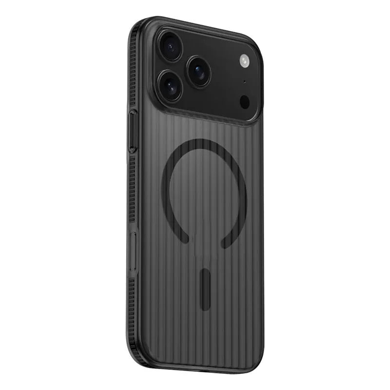 Corrugated magnetic anti-slip frosted PC phone case for iPhone 13 to 17 series in black