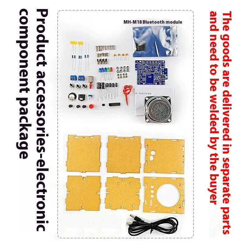 TJ-56-527 Bluetooth speaker electronic kit with PCB, components, drawings and casing, 70 x 70 x 80mm