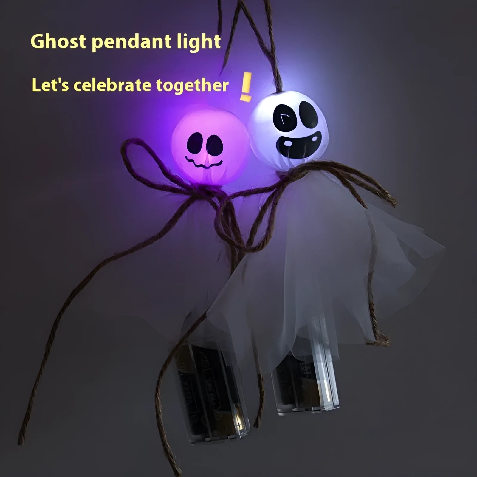 Halloween LED lighting chain with colourful ghost-shaped lamp beads for haunted venue decoration