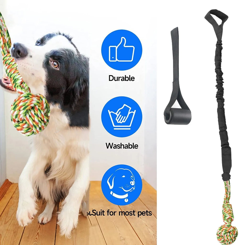 Dog tug of war rope toy made from twisted cotton thread in black, grey, and red colour options