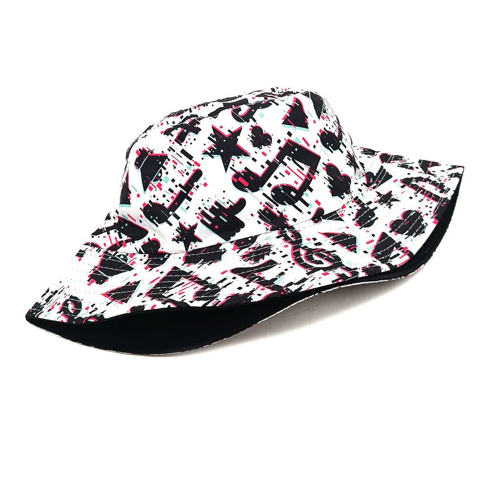 Polyester bucket hat with musical note pattern, dome crown style, for outdoor sun protection