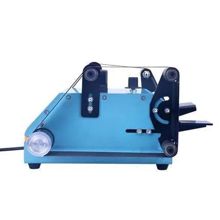 Blue desktop dual-axis belt sander with 750W motor and variable speed control on benchtop