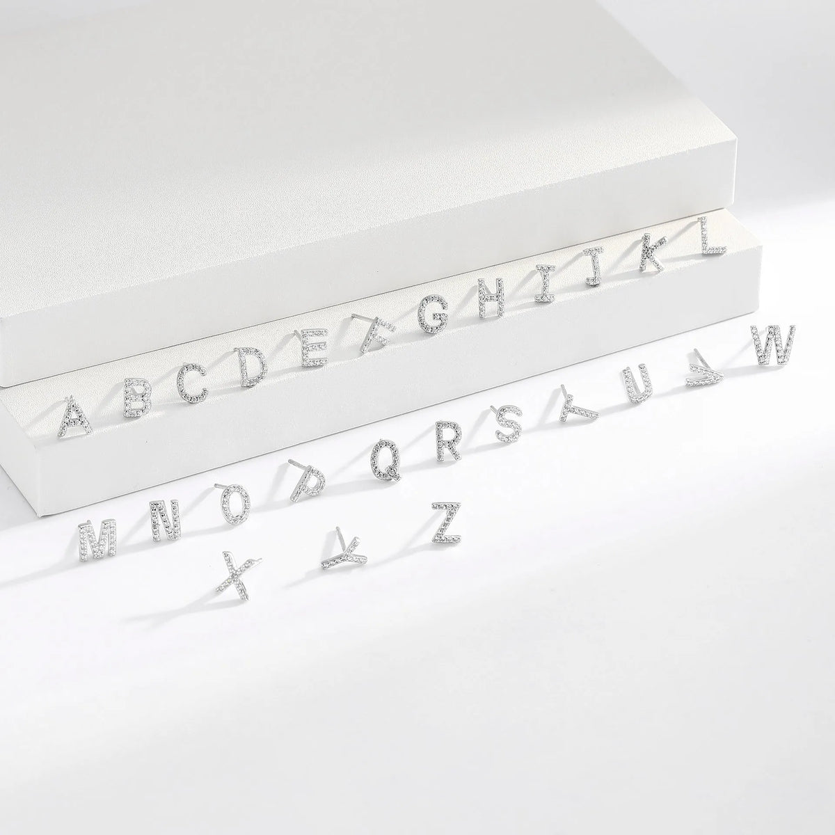 Pair of 925 silver English letter ear studs with electroplated gold or platinum colour finish for women