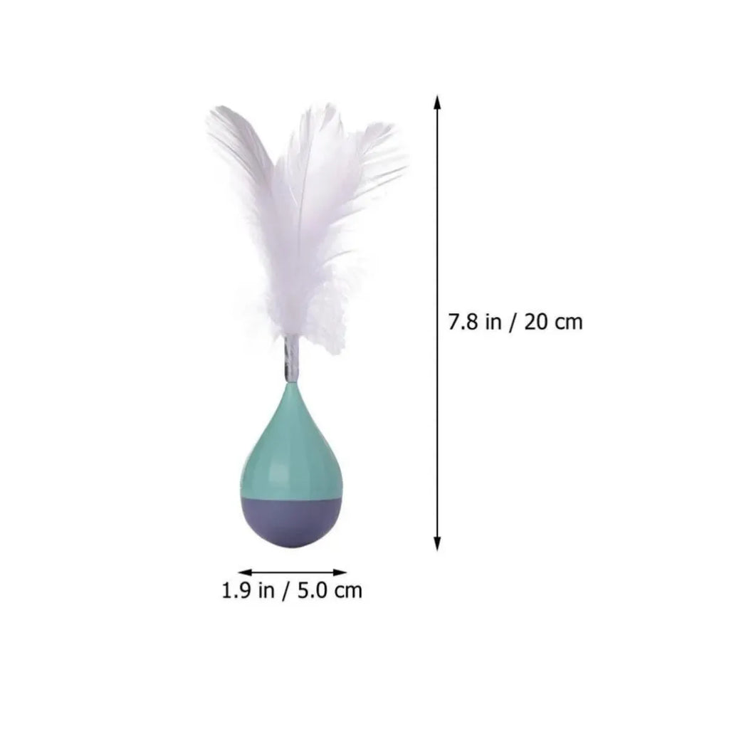 Feather tumbler cat toy with bite-resistant ball and goose feather teaser in green or pink