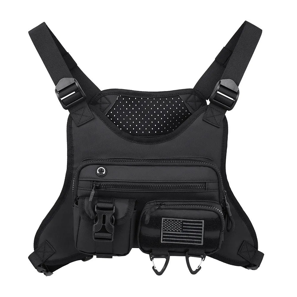 Oxford cloth chest bag for outdoor sports and riding in black, grey, and blue colours