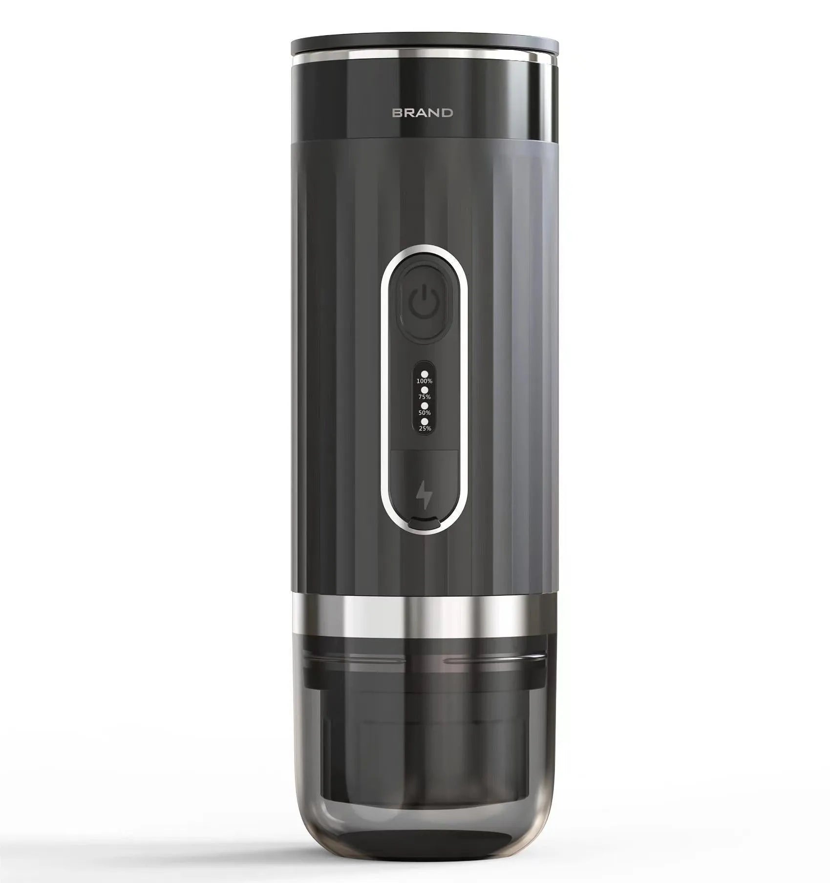 Black portable coffee machine for car use and outdoor camping with wireless operation