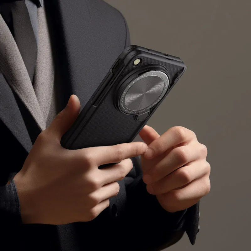 Frosted hard phone case for OnePlus folding phone with invisible metal bracket, in black, blue, or dark green.