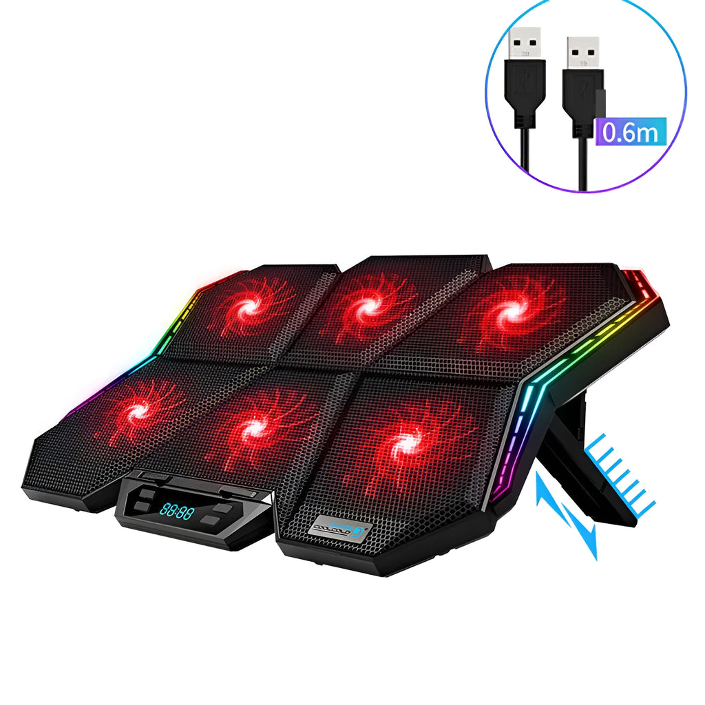 Black and red notebook cooling pad with six visible fans, labelled Ice Magic 6.
