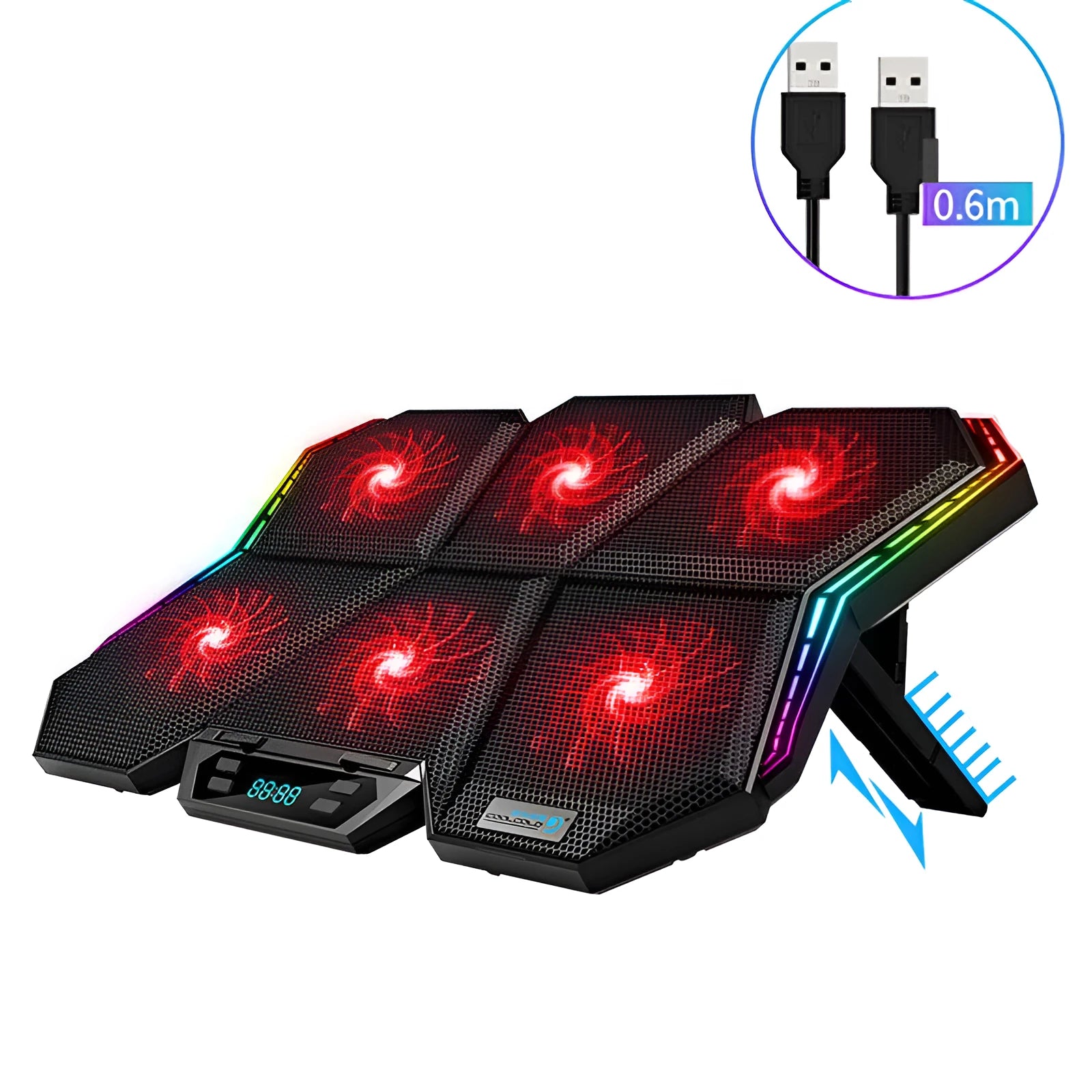 Black and red notebook cooling pad with six visible fans, labelled Ice Magic 6.