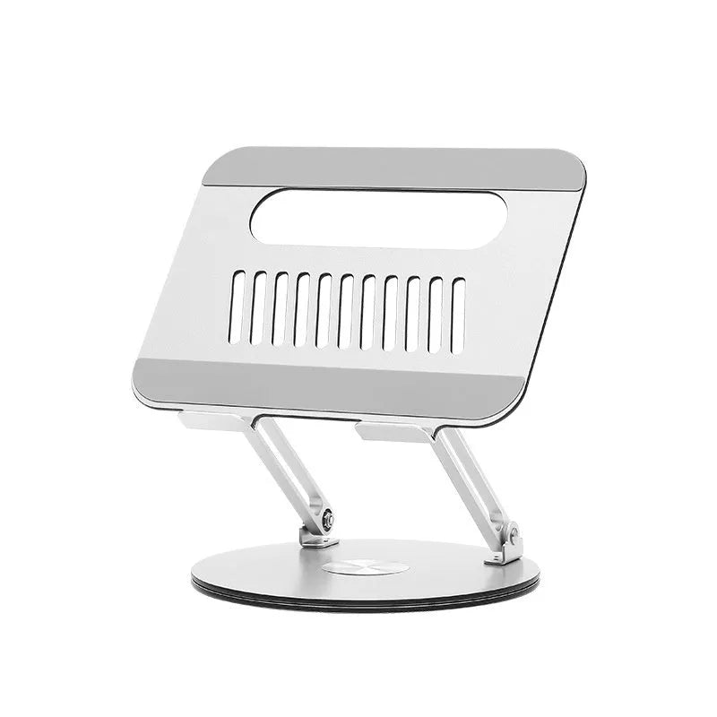 Silver aluminium alloy laptop stand with rotatable mechanism and foldable design