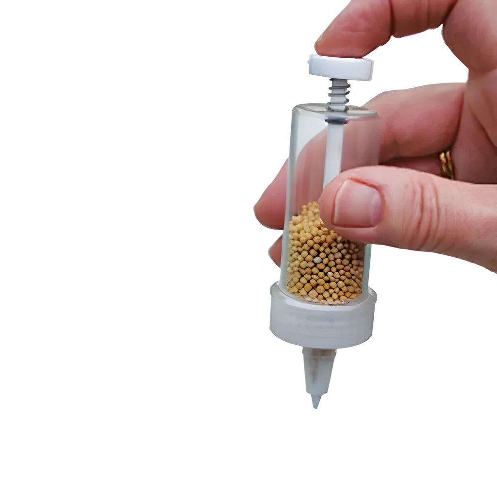 Mini seed sower 12 cm long, 3 cm diameter, PP PS ABS plastic with steel spring for pots and plug trays