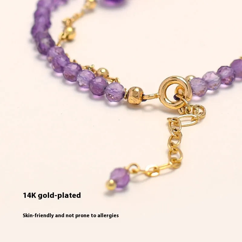Chinese style amethyst crystal bracelet with diamond-shaped electroplated jewellery for women