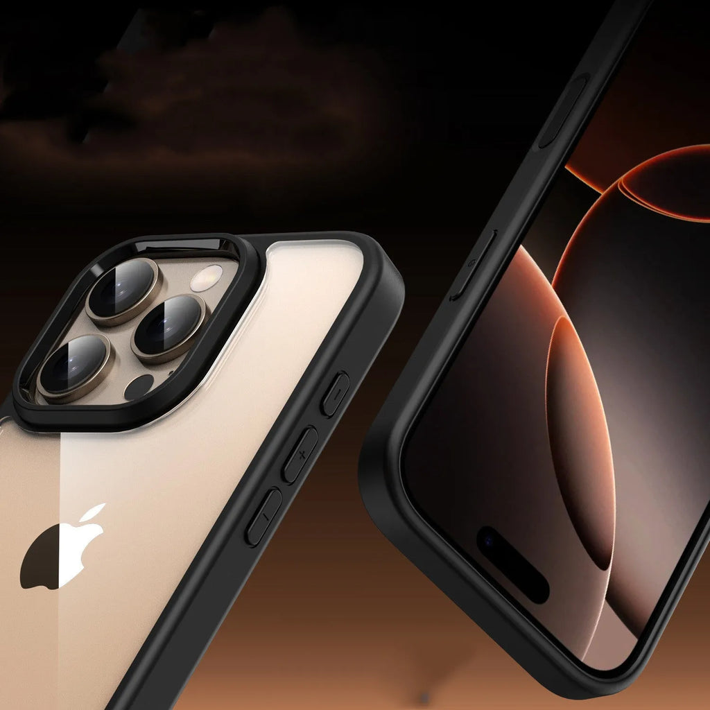 Black transparent magnetic phone case with airbag design for iPhone 16 models