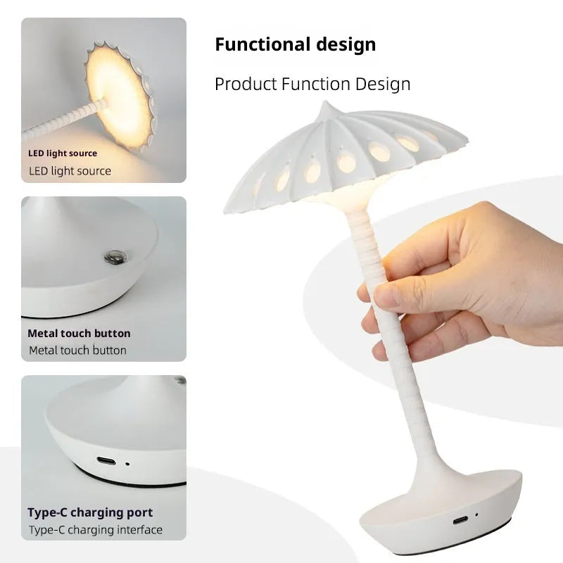 Cartoon geometric touch bedside table lamp with warm 3000K light in black or white