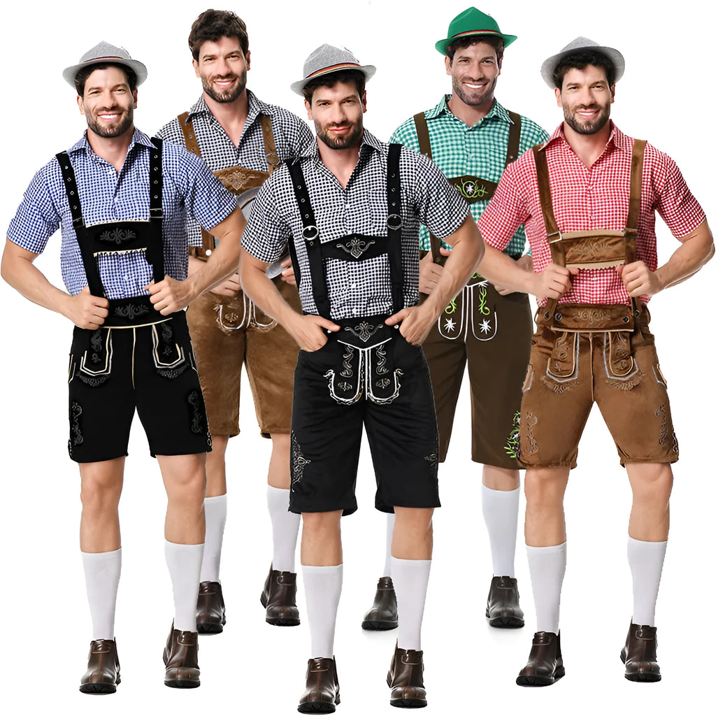 Men's Beer Festival Clothing Set with long sleeve shirt, fifth pants, and denim hat in British style