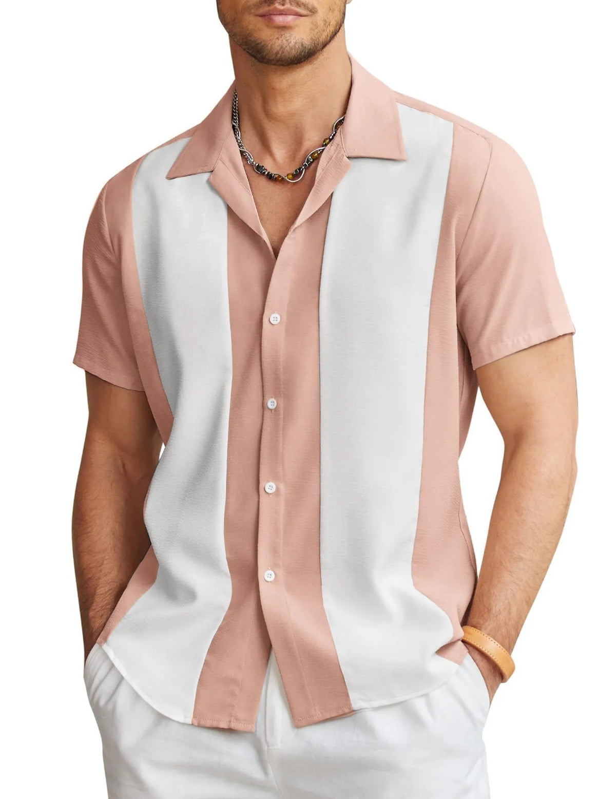 Men's slim fit Hawaiian shirt with digital print pattern in cardigan style