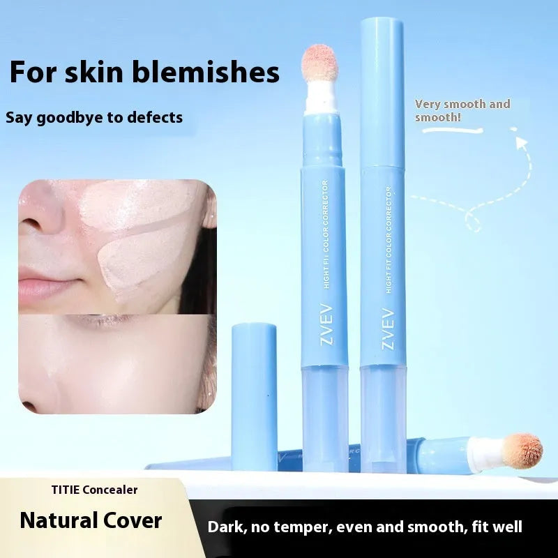 Concealer pen with sponge brush applicator and three colour shade options.