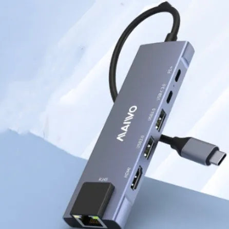 Steam Deck six-in-one docking station with HDMI, USB 3.0, and Ethernet ports in aluminum shell