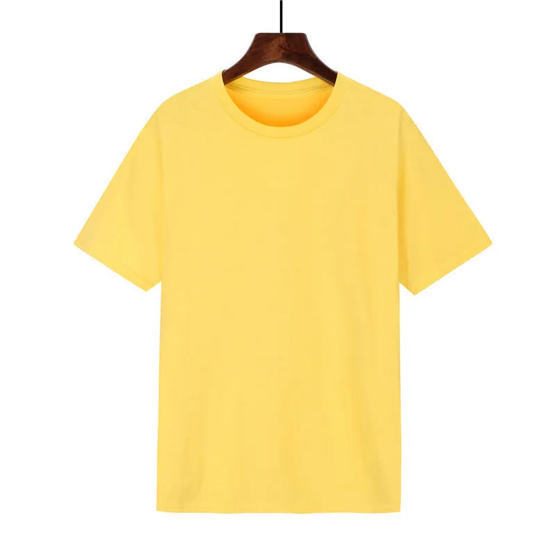 Men's loose black cotton t-shirt with short sleeves on a hanger, showing printed design detail.