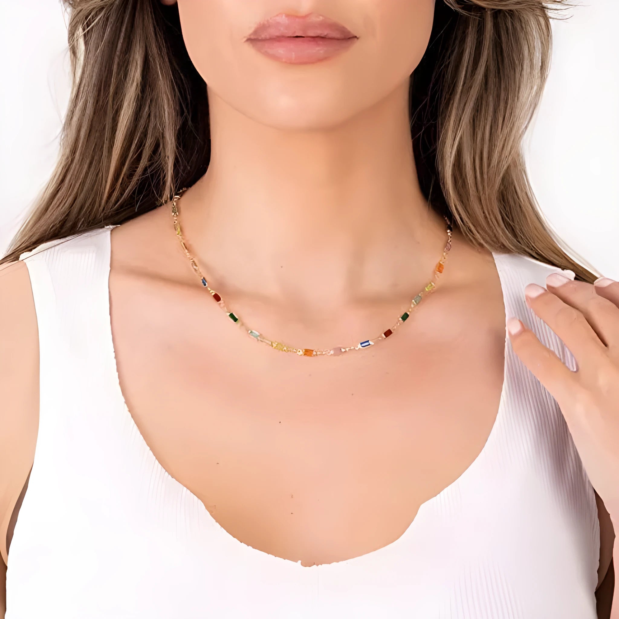 Ladies geometric crystal necklace with alloy chain and adjustable 41-50cm length