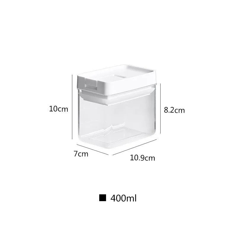 White transparent plastic grain storage tank with 400ml capacity, 10.9cm wide