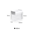 White transparent plastic grain storage tank with 400ml capacity, 10.9cm wide