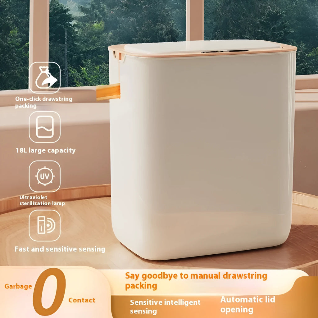 Automatic Inductive Ashbin for Home Bedroom Kitchen with Large Capacity 18-25L Plastic Square Barrel Multi-Zone Classification Rechargeable in Gray Green Light Yellow White
