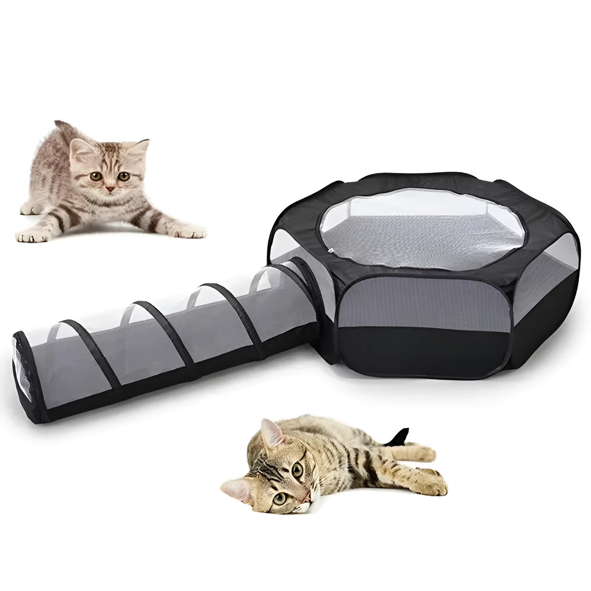 Foldable 30cm cat tunnel and tent in 190T polyester with two-way zipper