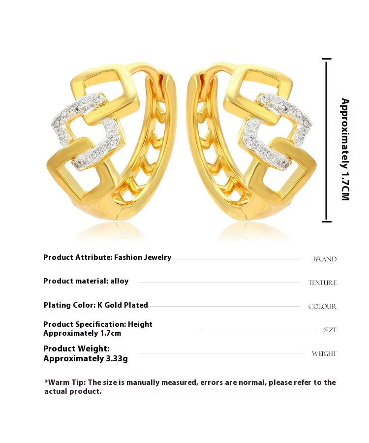Geometric hollow-out earrings with gold electroplating and ear clip fastening