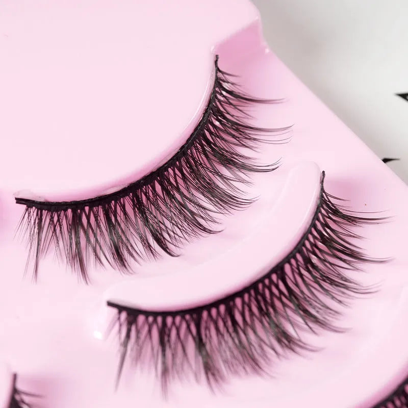 Manga style false eyelashes set showing natural wispy 007, 008 and 009 styles for anime cosplay