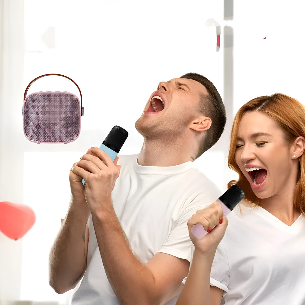 Compact portable Bluetooth speaker with built-in microphone in white pink or blue plastic case