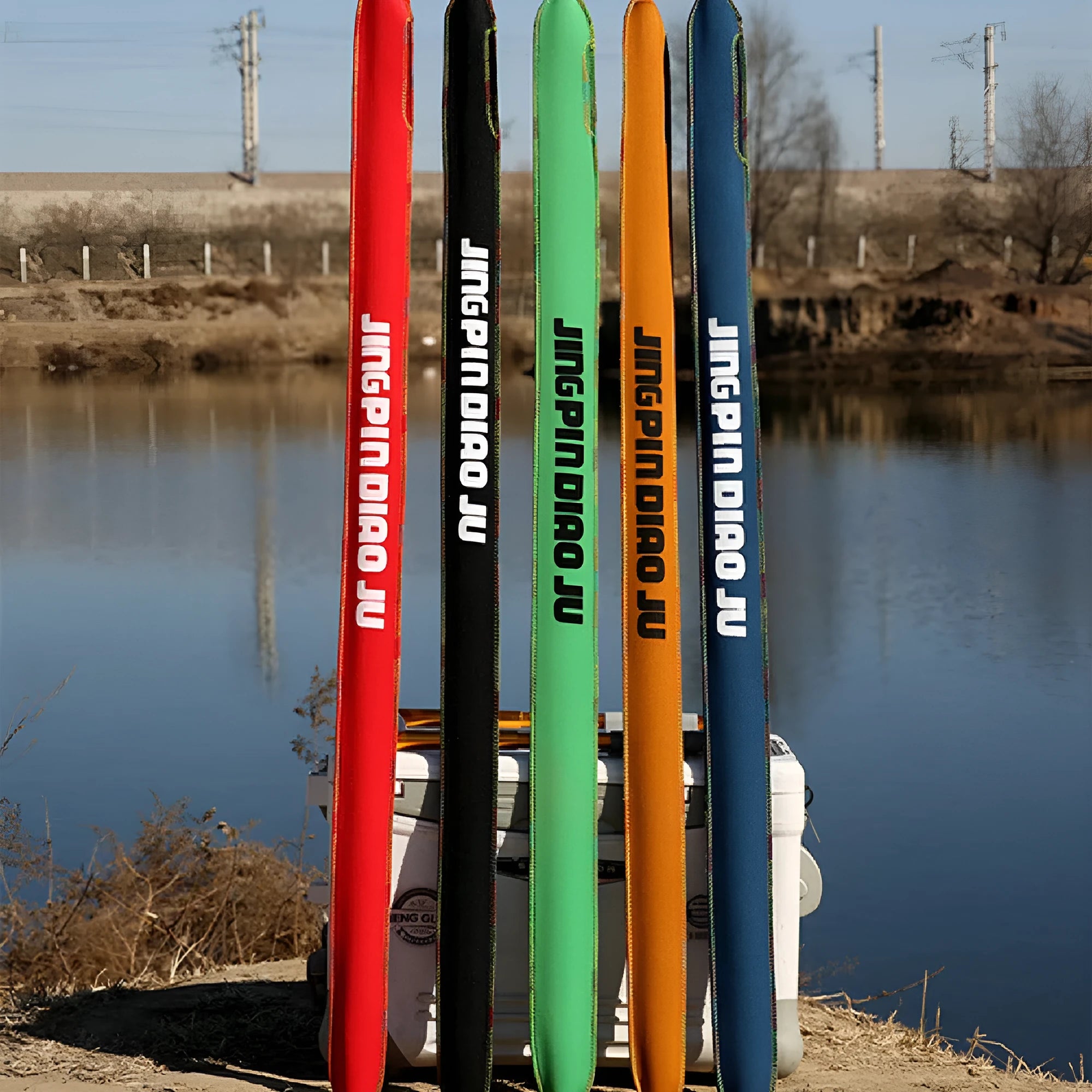 Cotton telescopic fishing rod bag in five colours protecting 95-150cm rods