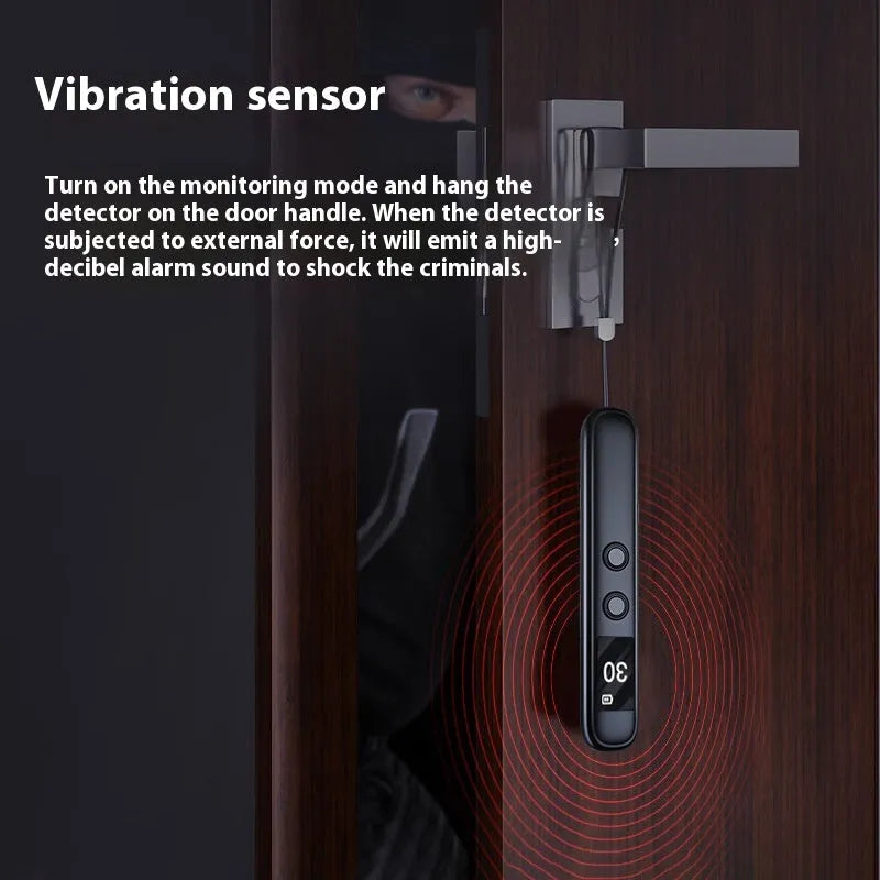 T66 black wireless camera detector with infrared alarm, sound and vibration modes, 5V, Type-C cable