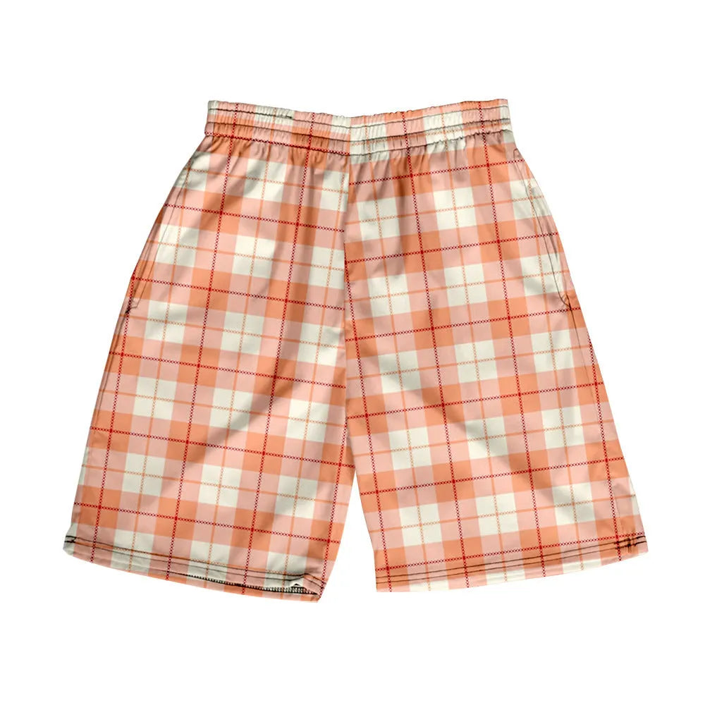 Men's plaid shorts with elastic waistband in polyester fabric available in multiple colours