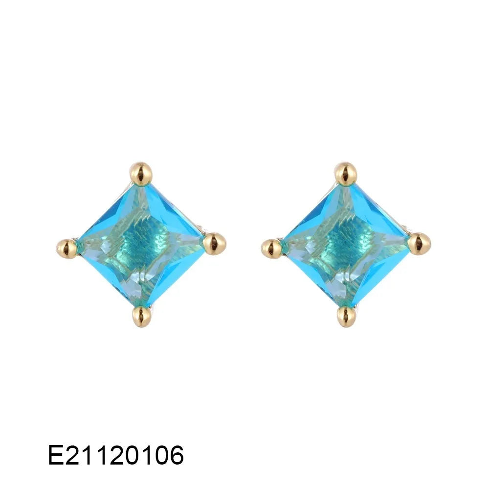 Drop-shaped candy-colour zircon earrings with brass gold plating on copper