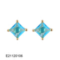 Drop-shaped candy-colour zircon earrings with brass gold plating on copper