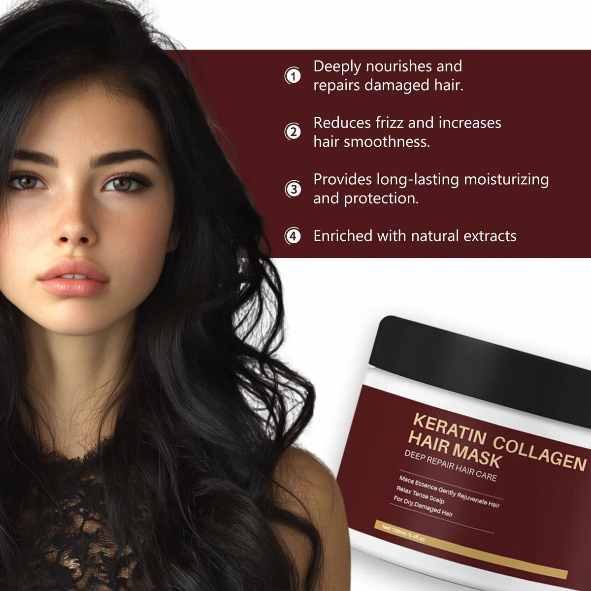 Collagen hair mask 100ml bottle for moisturising and repairing dry, brittle hair