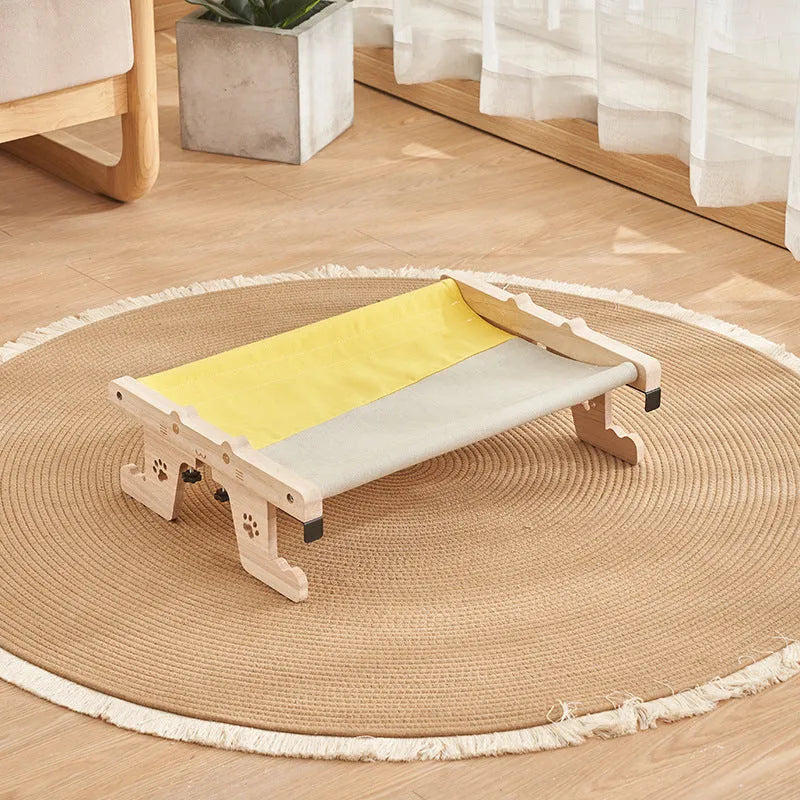 Wooden cat hanging bed hammock in one of seven style options for balcony or window placement