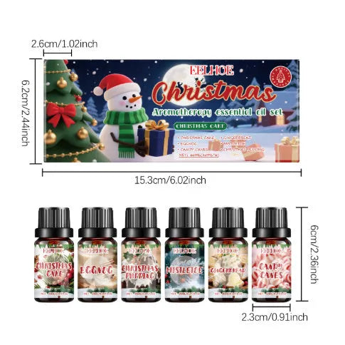 Christmas aromatherapy oil suit with six 60ml bottles containing warm home scent for oil diffusers