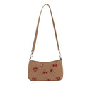 Dumpling-shaped PU underarm bag with floral print, single shoulder strap, three-dimensional outer pocket, in khaki.
