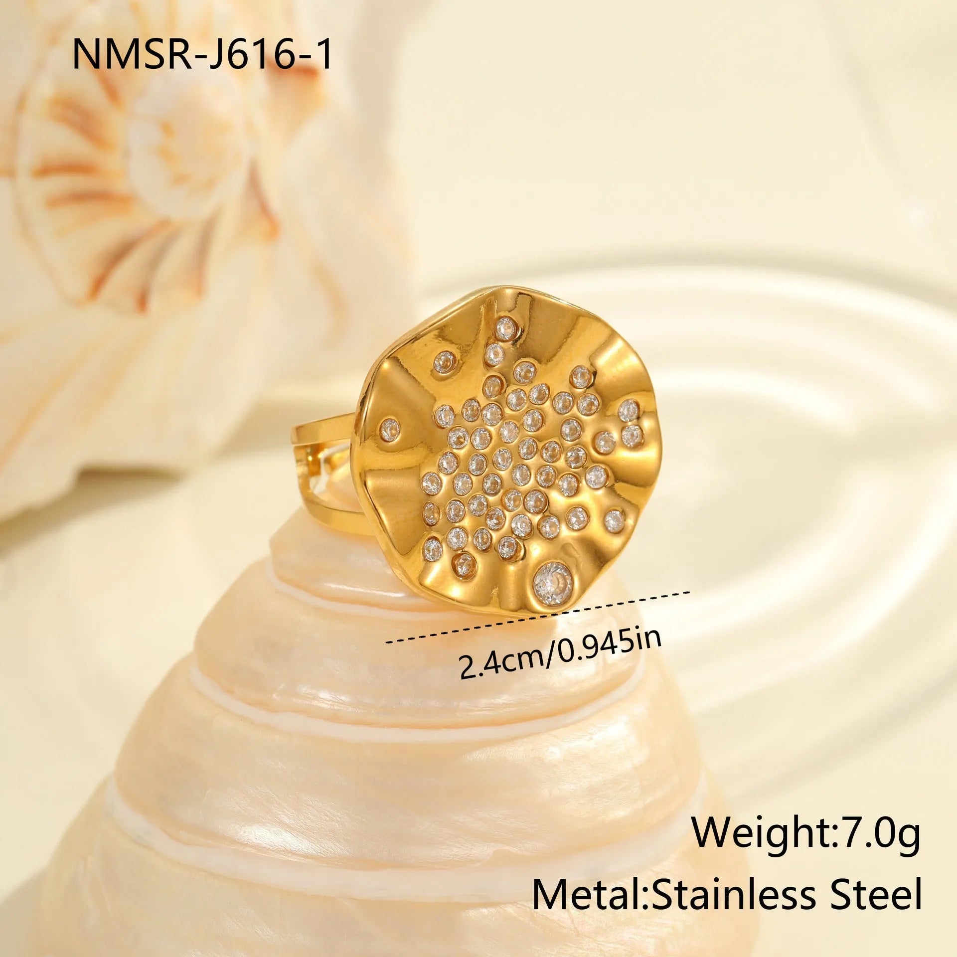 Titanium steel open mouth ring with pleated inlaid geometry design