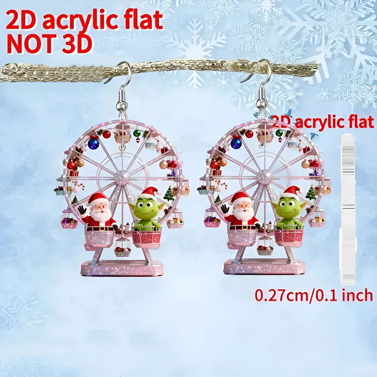 Flat acrylic earrings in a creative Ferris wheel design, unisex, handmade finished product