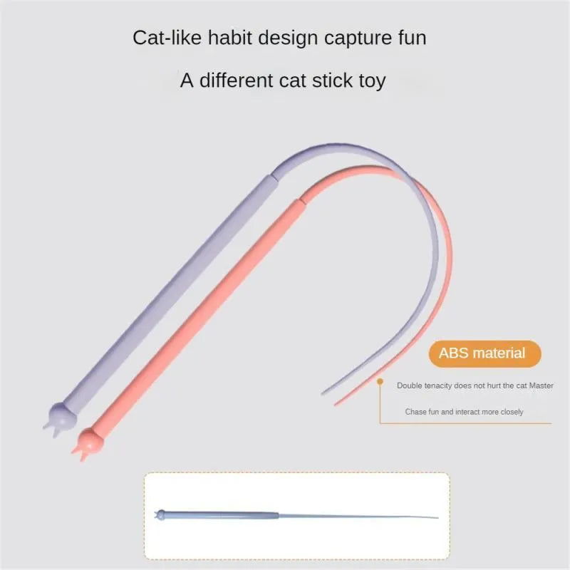 Blue cat teaser toy with silicone mouse tail and cat head handle for interactive play