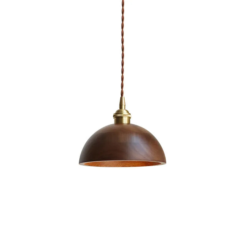 Black walnut single-head droplight chandelier with copper wood art construction for model room or bed and breakfast lighting
