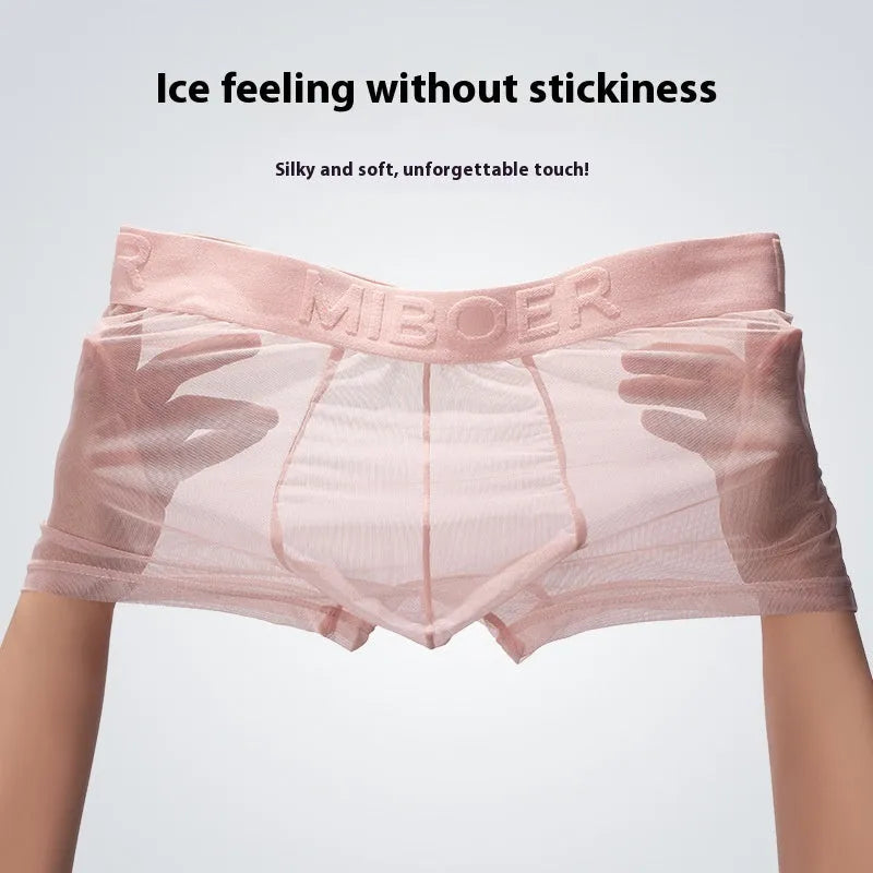 Men's thin invisible boxer shorts in quick-dry polyester fabric available in multiple colours