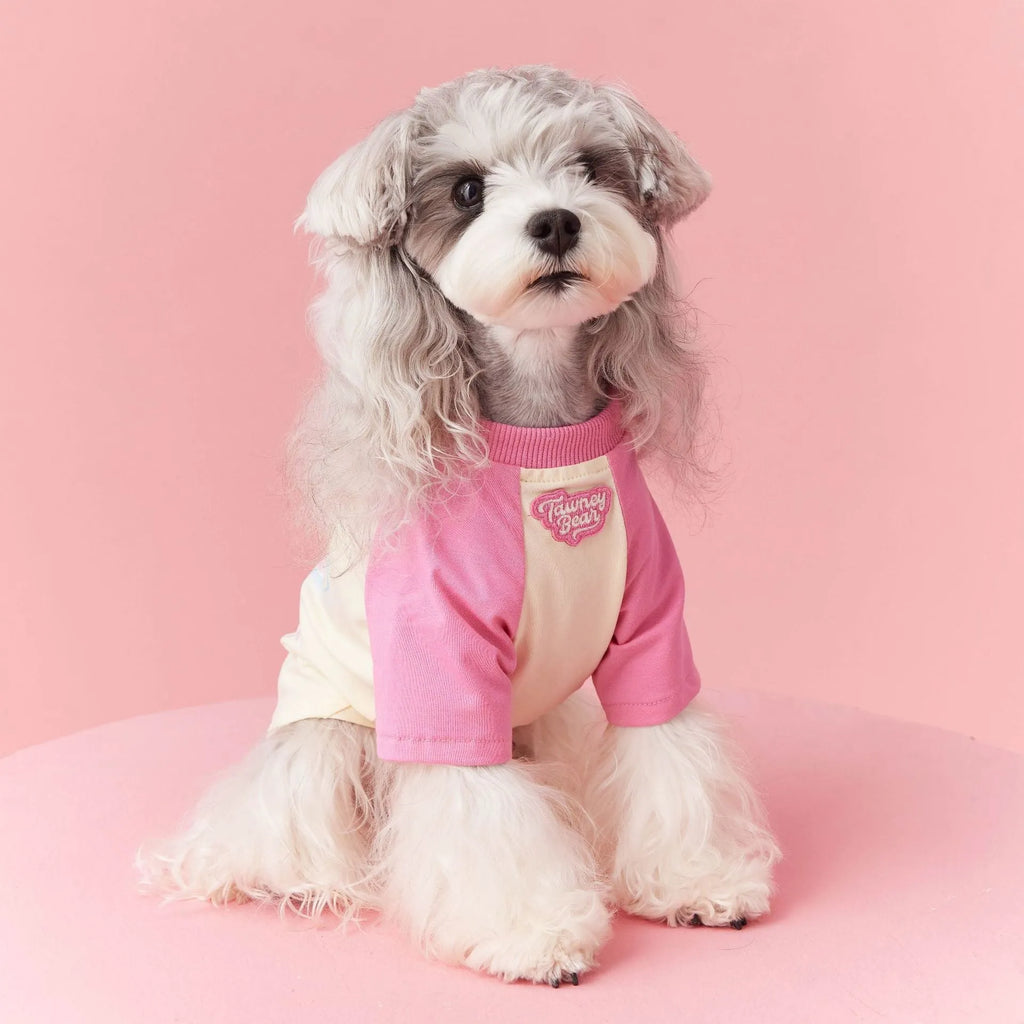 Cotton dog summer clothes in embroidered red or pink colours available in six sizes