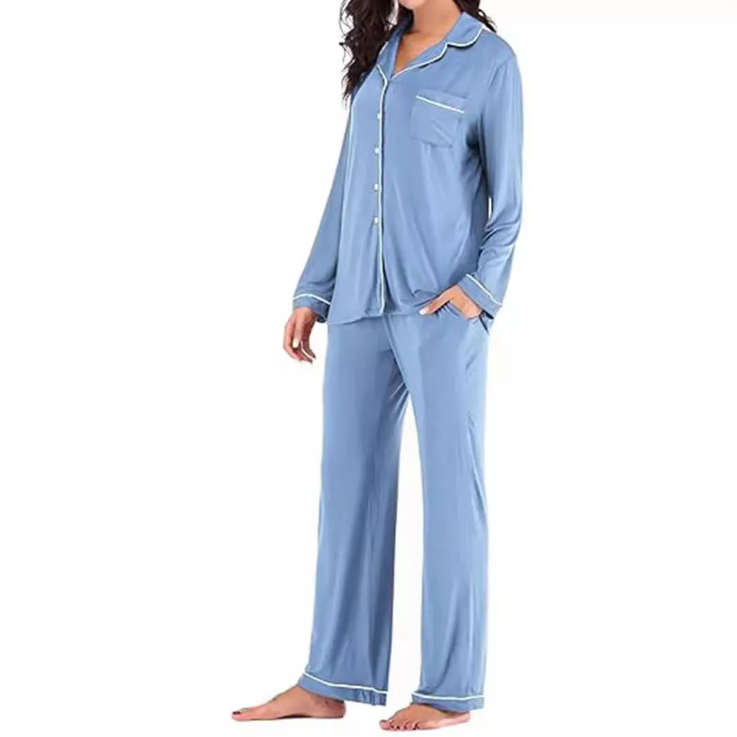 Women's solid colour cardigan and trouser set with button front, long sleeves and pockets, sizes S to XXL