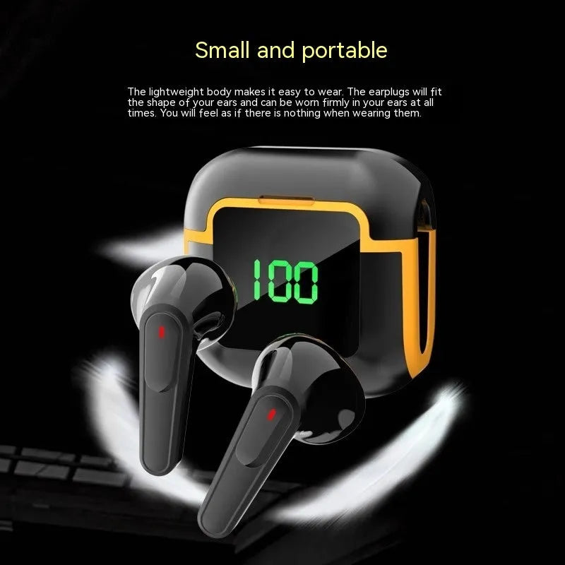 Pro90 Black wireless binaural Bluetooth headset with smart digital display, noise reduction and plastic earplug body